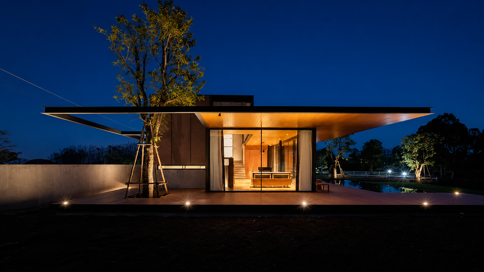 Modern Los Angeles residence illuminated at twilight